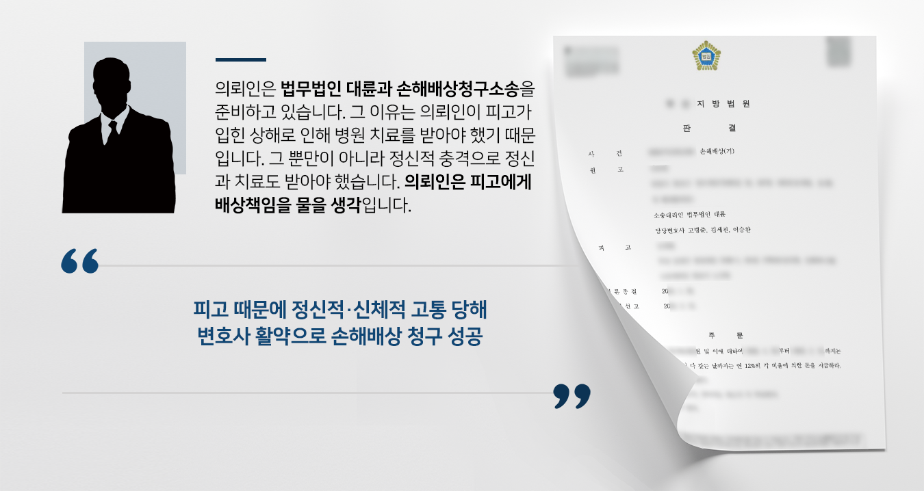 [손해배상청구소송] 자문변호사 도움으로 의뢰인 때린 피고에 손해배상 청구 승소